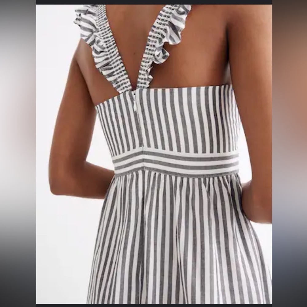 Madewell Gray White Stripe Ruffle Tank Mini Empire Dress Size 8 - Picture 2 of 7